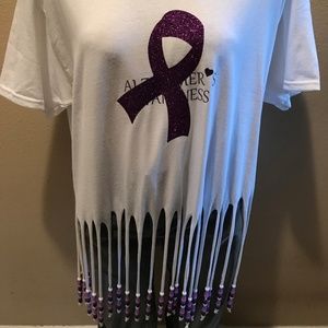 White w/Purple Alzheimer's Ribbon T-Shirt L